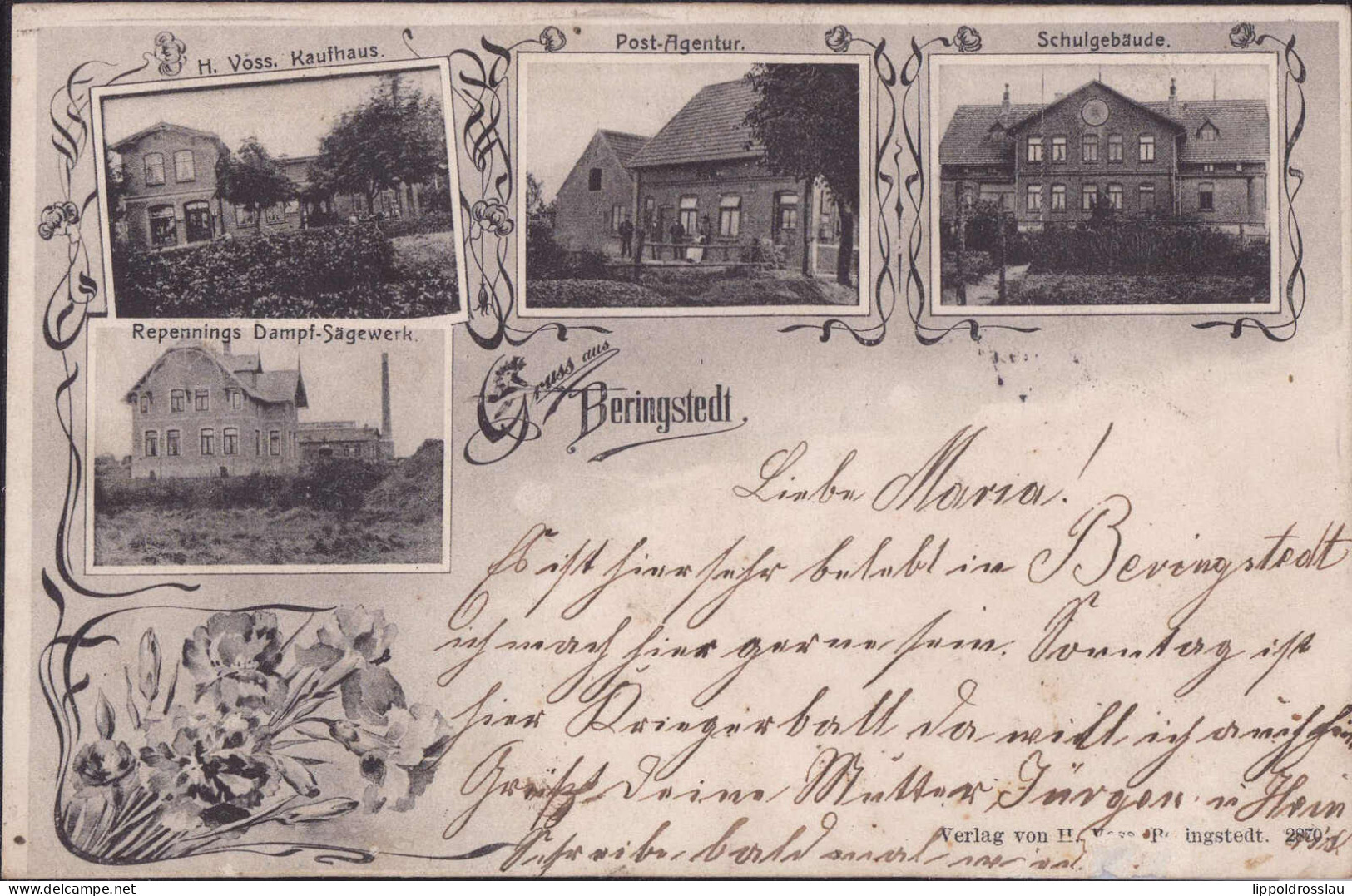 Gest. W-2211 Beringstedt Kaufhaus Schule Sägewerk 1905, Mottenfraß Unterkante 6 Mm - Itzehoe