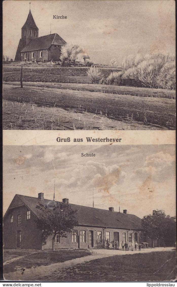 Gest. W-2251 Westerhever Schule Kirche 1926 - Husum