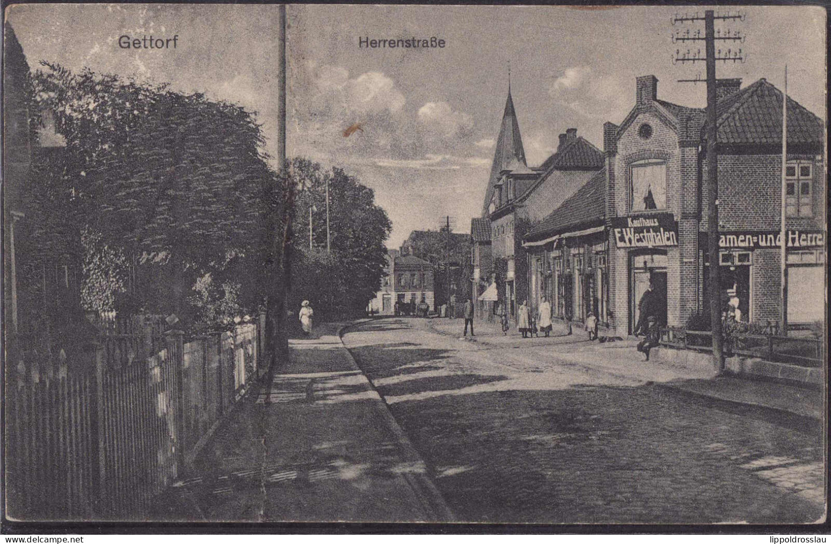 Gest. W-2303 Gettorf Herrenstraße 1917, Senkrechter Knick, Min. Best. - Kiel