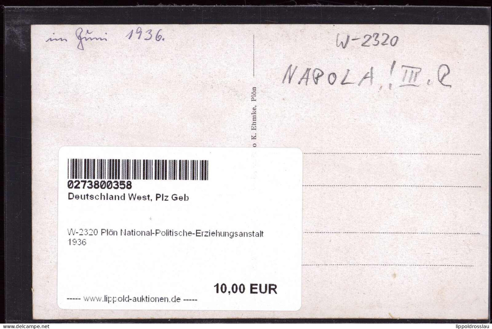 * W-2320 Plön National-Politische-Erziehungsanstalt 1936 - Ploen