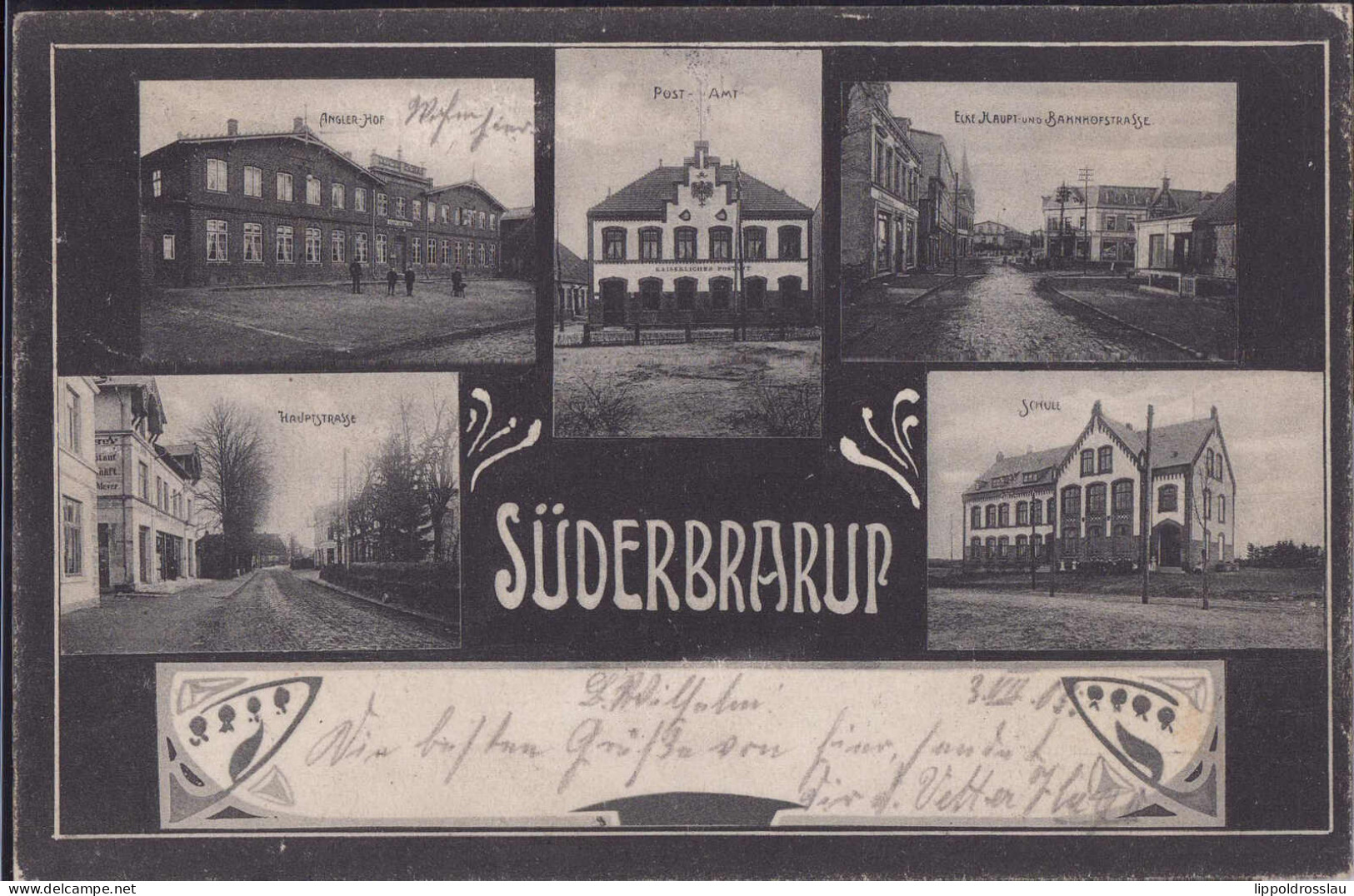 Gest. W-2347 Süderbrarup Anglerhof Bahnhofstraße Schule 1905 - Kappeln / Schlei