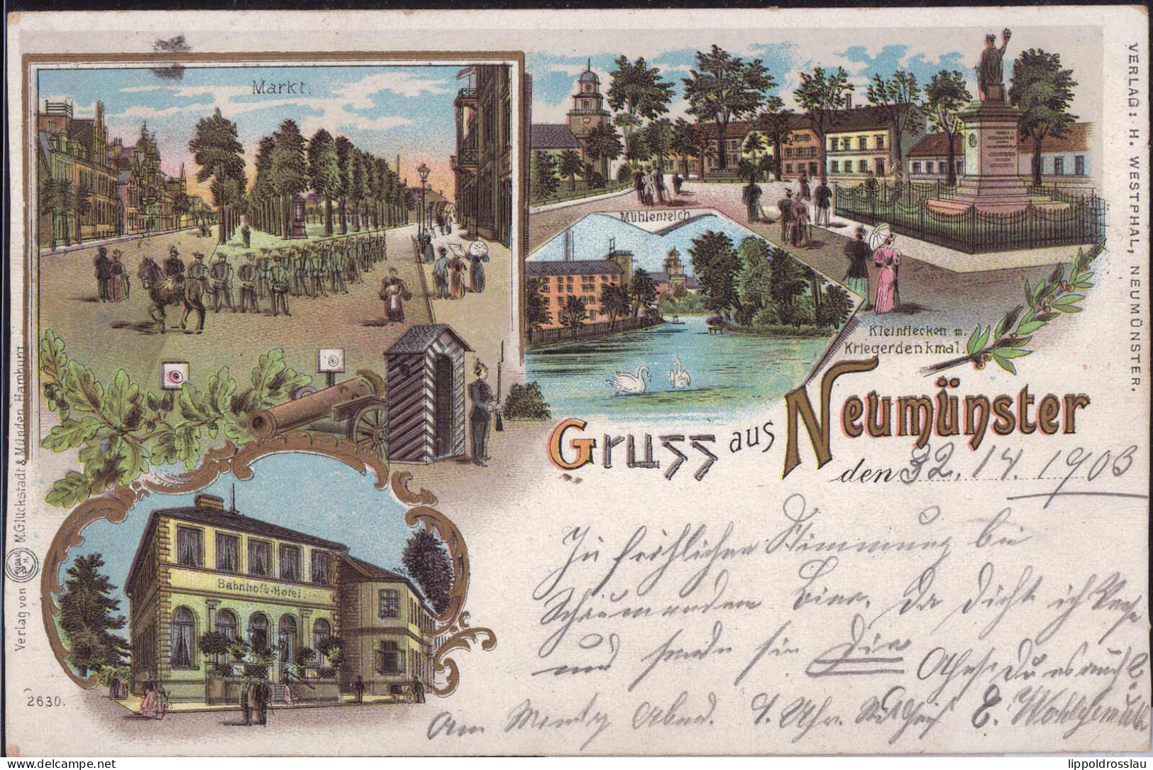 Gest. W-2350 Neumünster Markt Bahnhofshotel 1899 - Neumünster