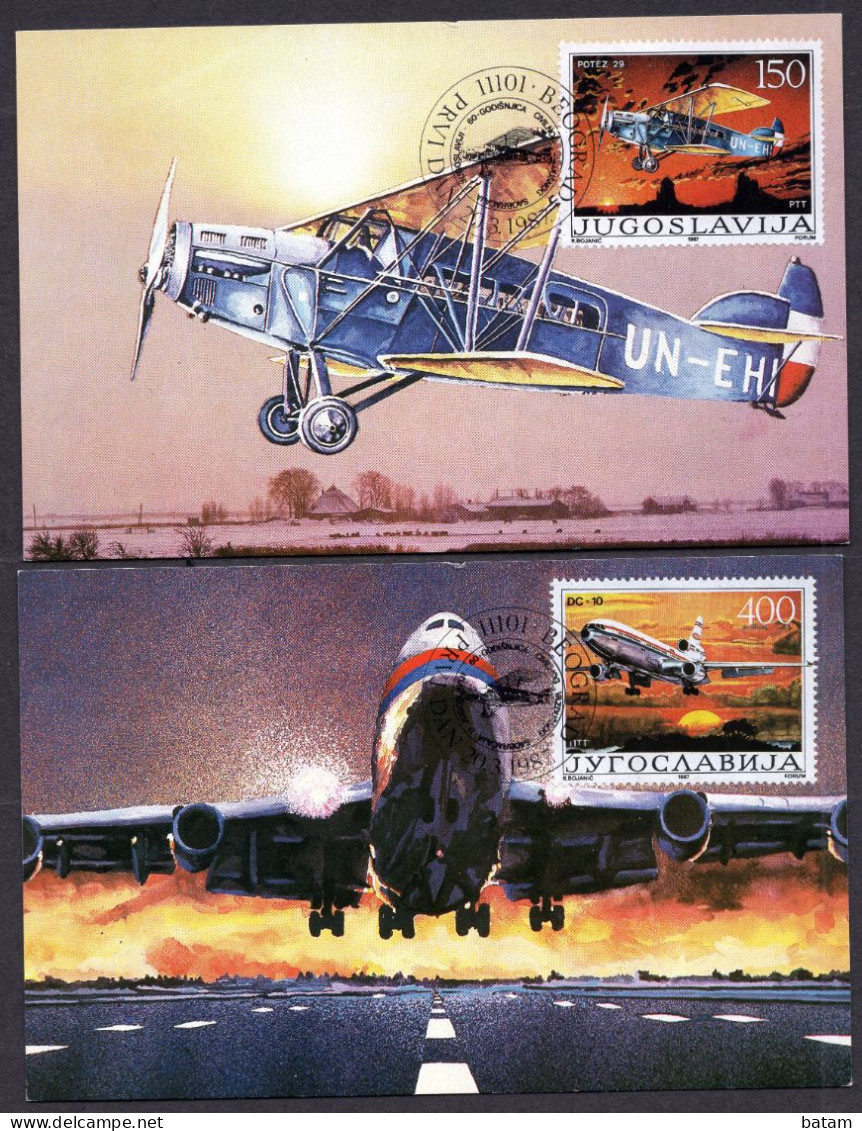 Yugoslavia 1987 - The 60th Anniversary Of Yugoslav Civil Air Transport - Plane - Maximum Card - Brieven En Documenten