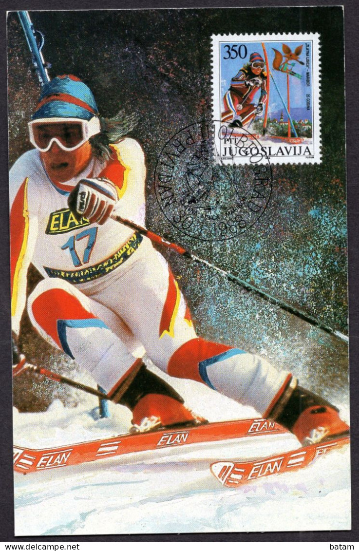 Yugoslavia 1988 - The 25th Anniversary Of Women`s Ski Race At Golden Fox , Maribor - Maximum Card - Brieven En Documenten