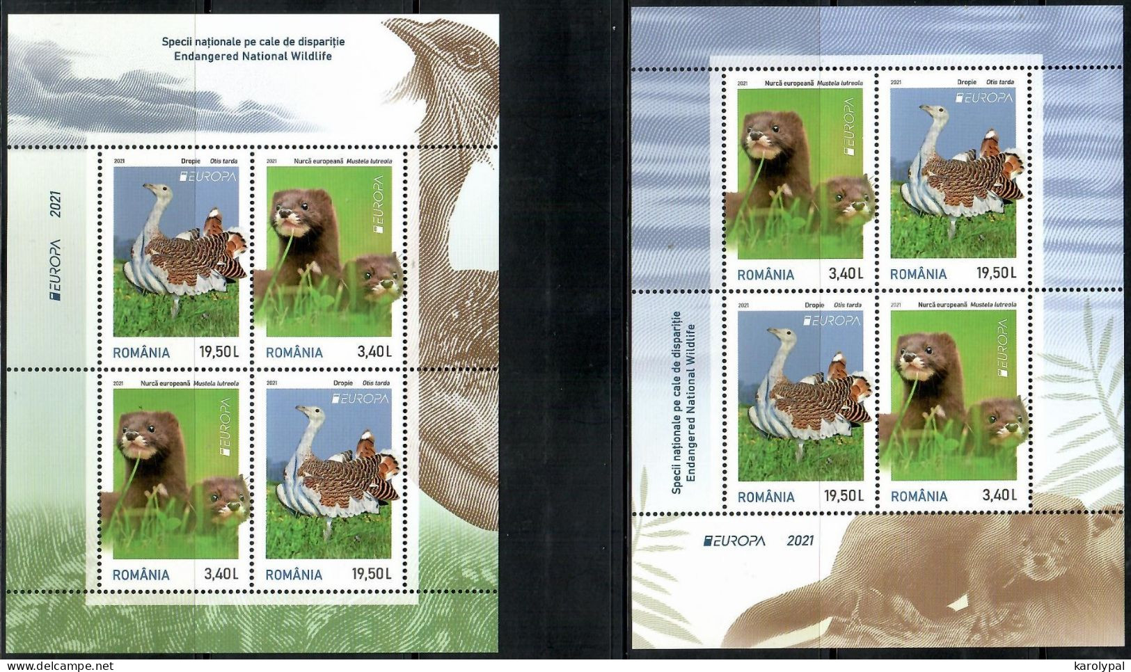 Romania, 2021, UNUSED, Mi. Bl. Nr.864 I-II, Europa (C.E.P.T.) 2021 - Endangered Species (VL-2-7-1) - Neufs