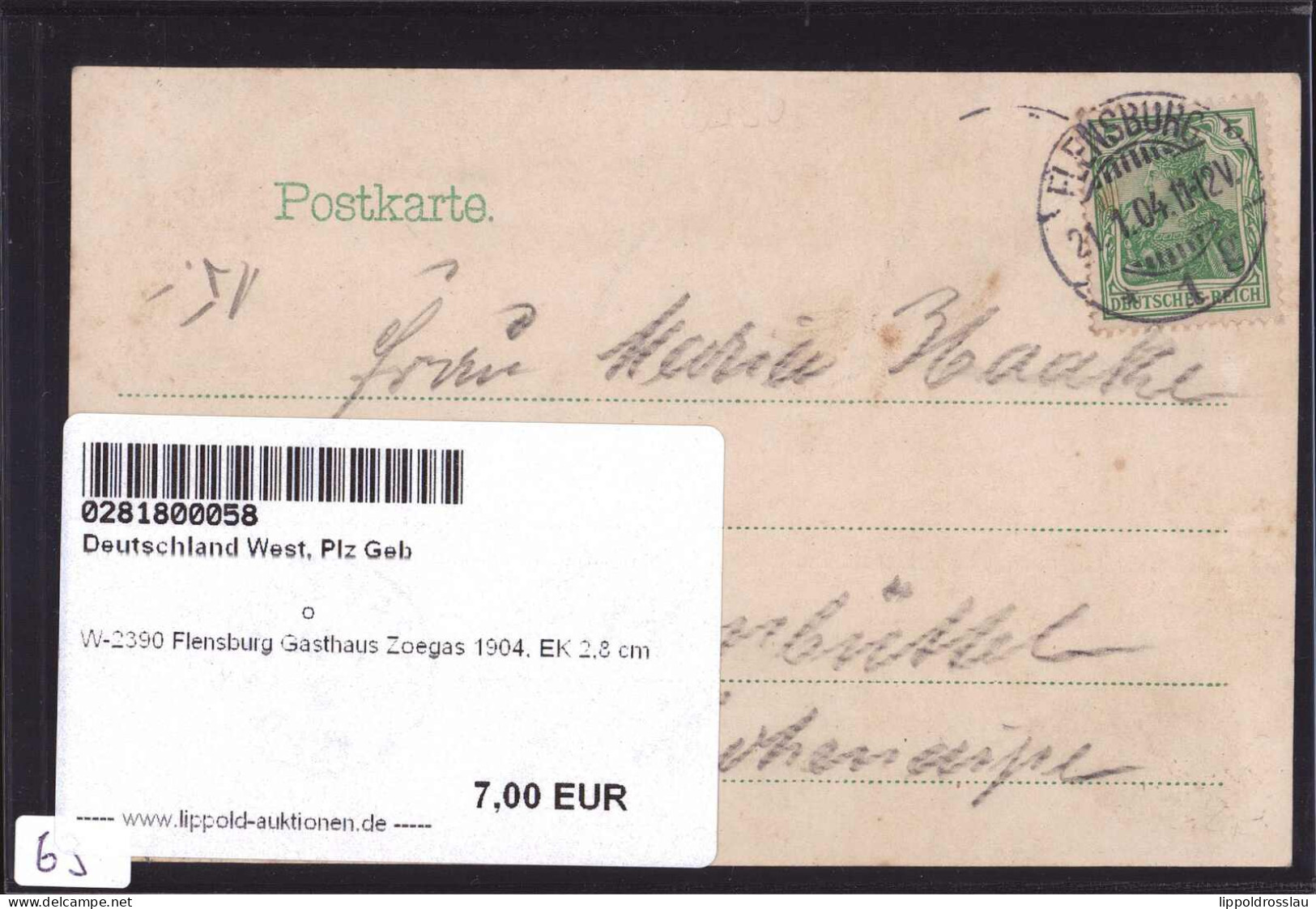 Gest. W-2390 Flensburg Gasthaus Zoegas 1904, EK 2,8 Cm - Flensburg