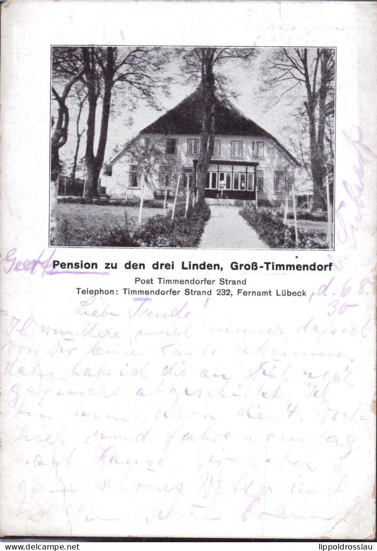 Gest. W-2408 Groß Timmendorf Pension Zu Den Drei Linden 1930, Bügig, Best. - Luebeck