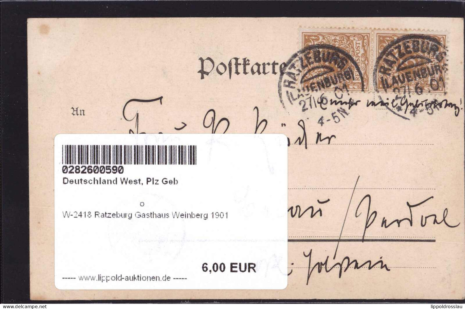 Gest. W-2418 Ratzeburg Gasthaus Weinberg 1901 - Moelln