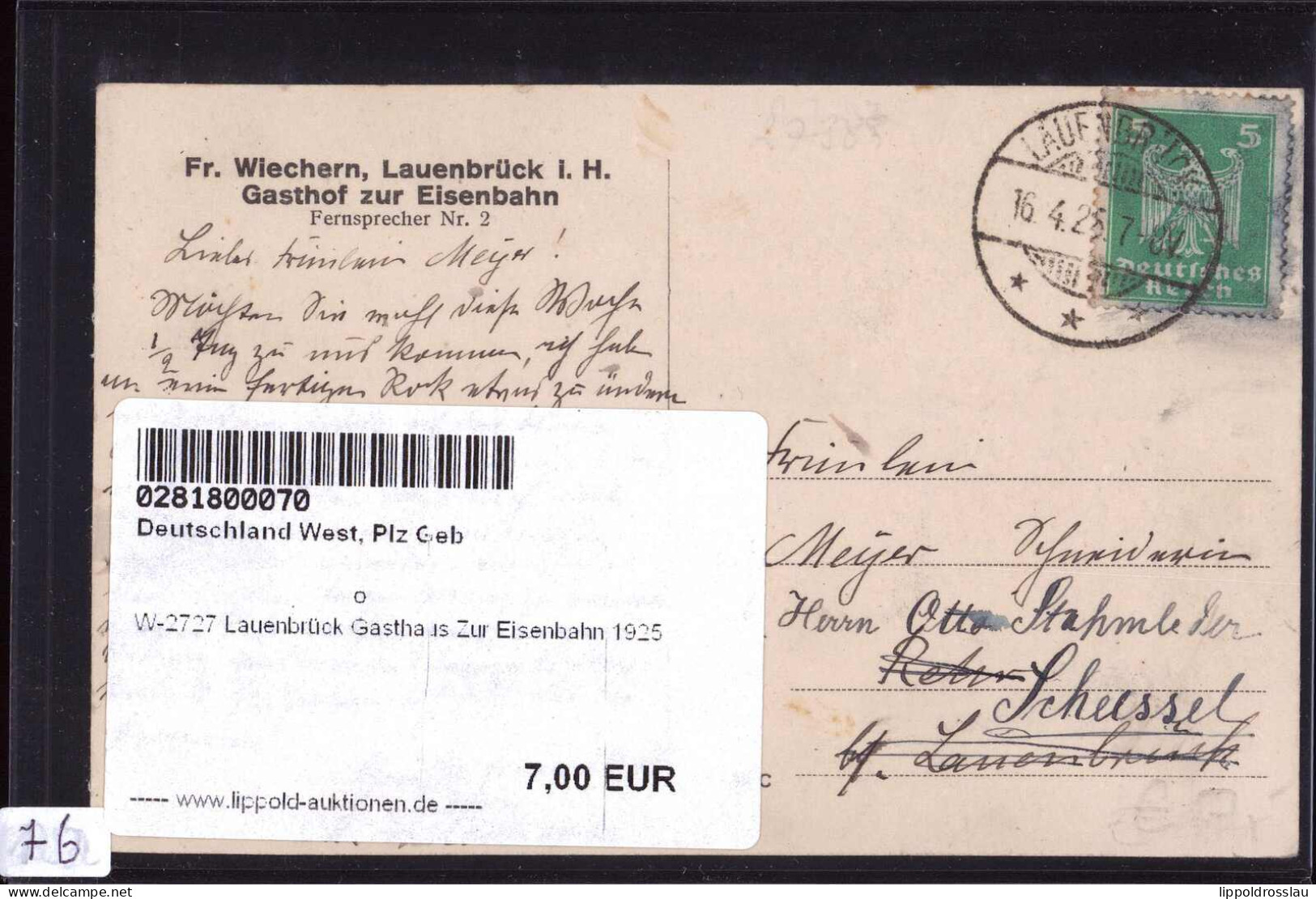 Gest. W-2727 Lauenbrück Gasthaus Zur Eisenbahn 1925 - Rotenburg (Wuemme)