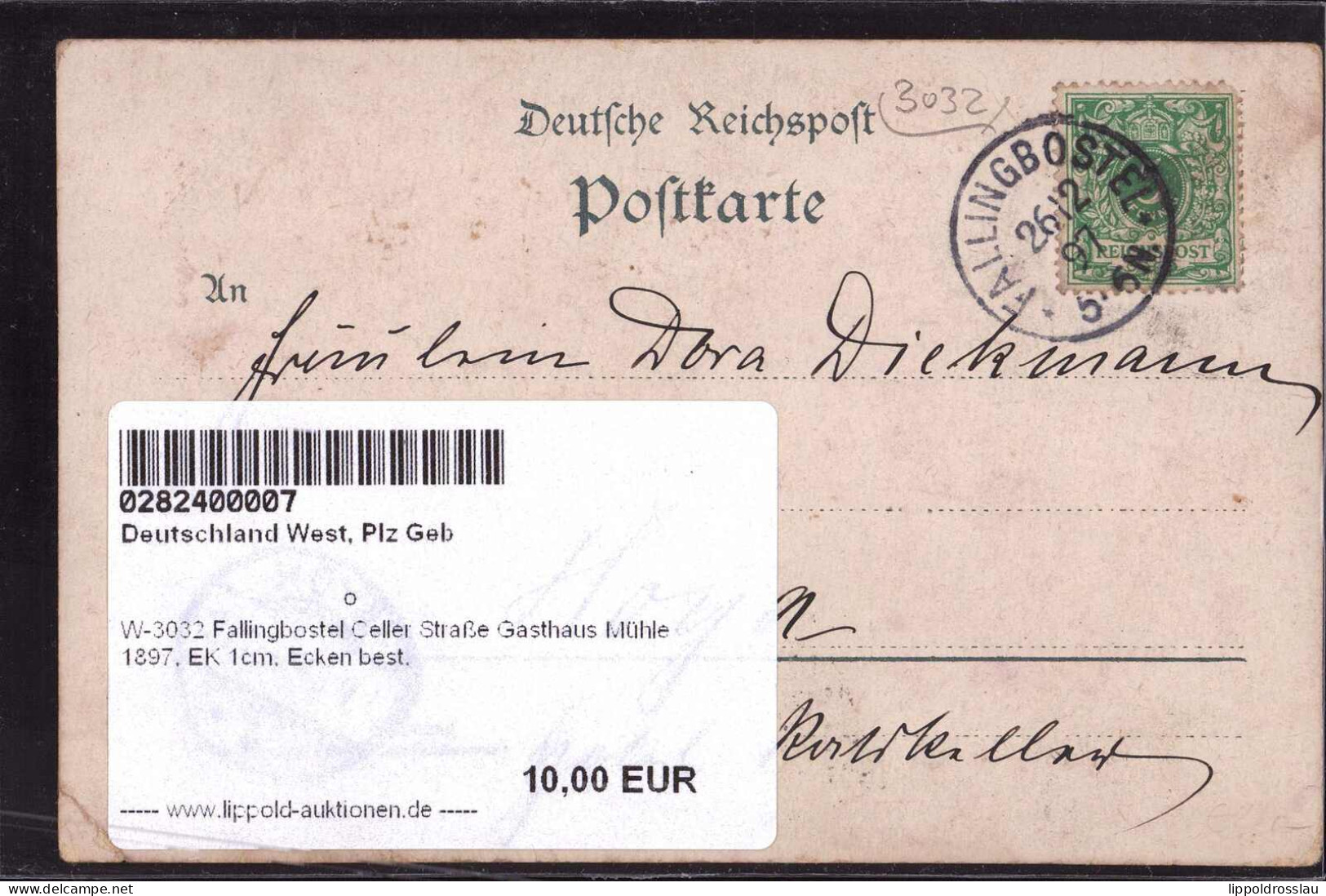 Gest. W-3032 Fallingbostel Celler Straße Gasthaus Mühle 1897, EK 1cm, Ecken Best. - Walsrode