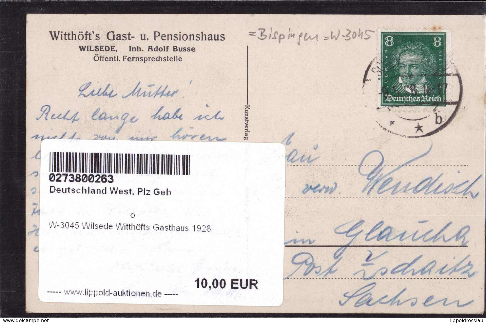 Gest. W-3045 Wilsede Witthöfts Gasthaus 1928 - Soltau