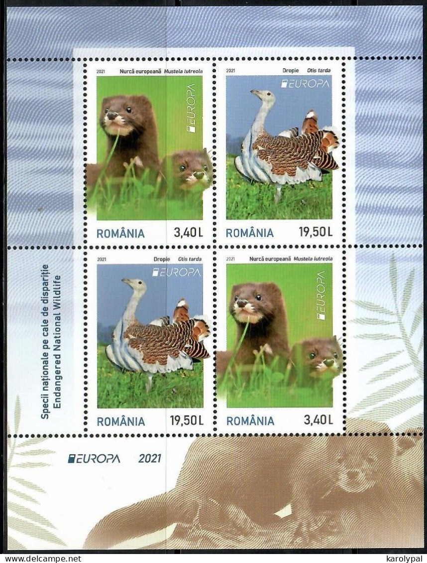 Romania, 2021, UNUSED, Mi. Bl. Nr.864 I, Europa (C.E.P.T.) 2021 - Endangered Species (VL-2-7-1) - Neufs