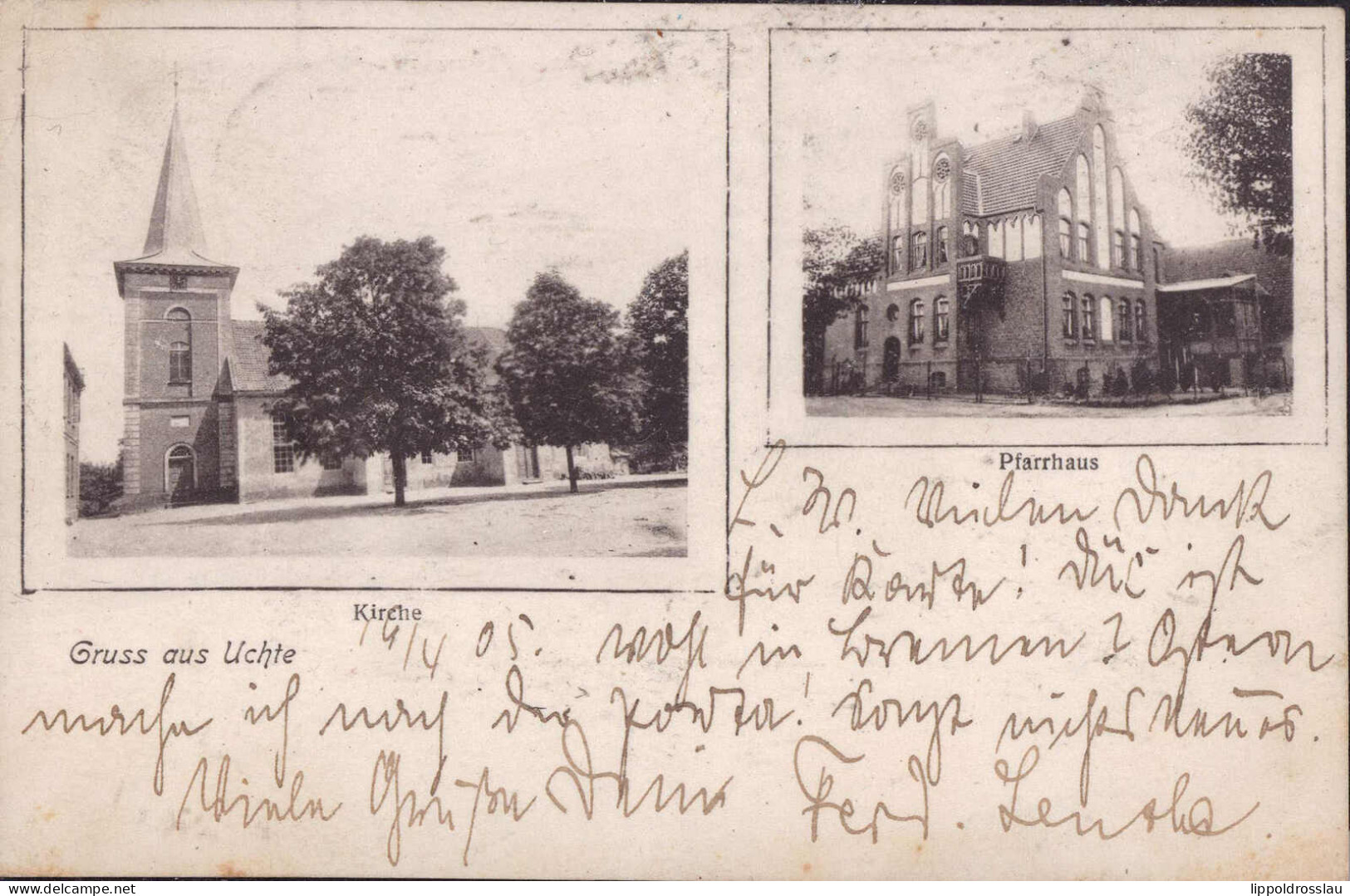 Gest. W-3079 Uchte Kirche Pfarrhaus 1906 - Nienburg