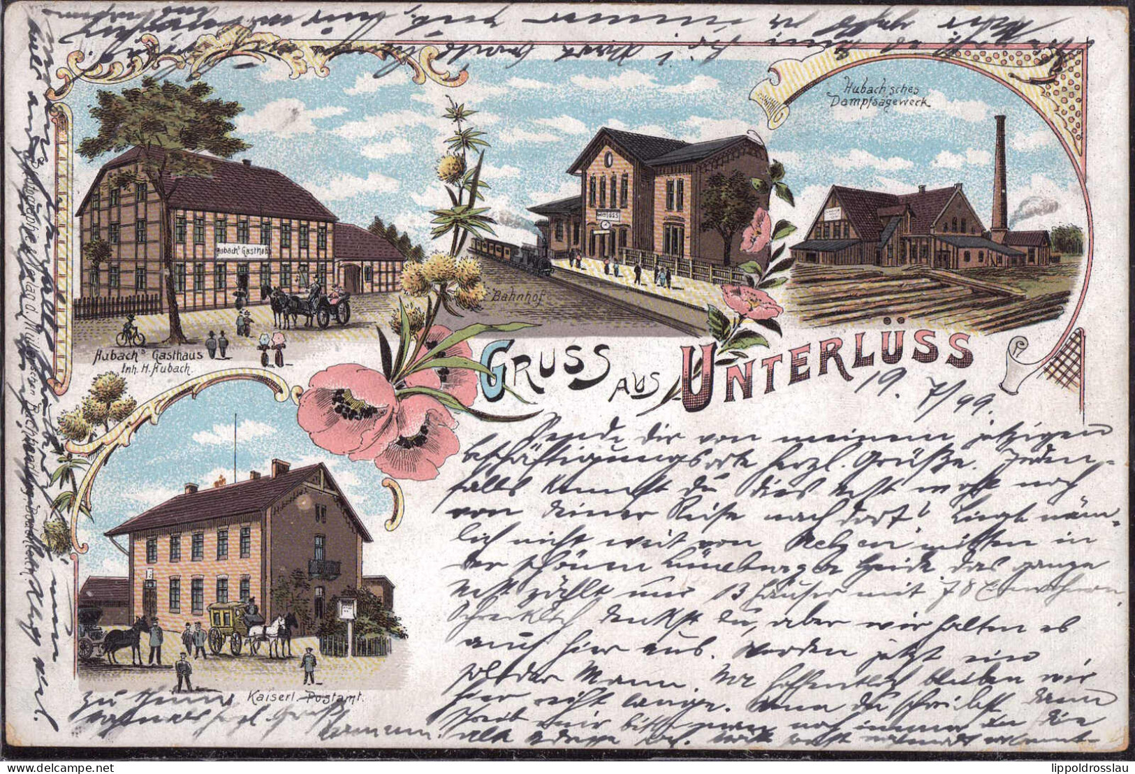 Gest. W-3104 Unterlüß Gasthaus Aubach Bahnhof Post 1899 - Celle