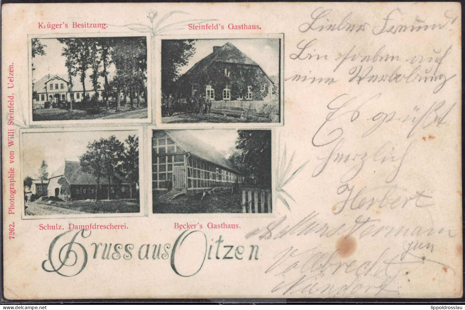 Gest. W-3111 Oitzen Steinfelds Gasthaus Beckers Gasthaus Dampfdreschrei Schulz Krägers Besitzung 1901 - Uelzen