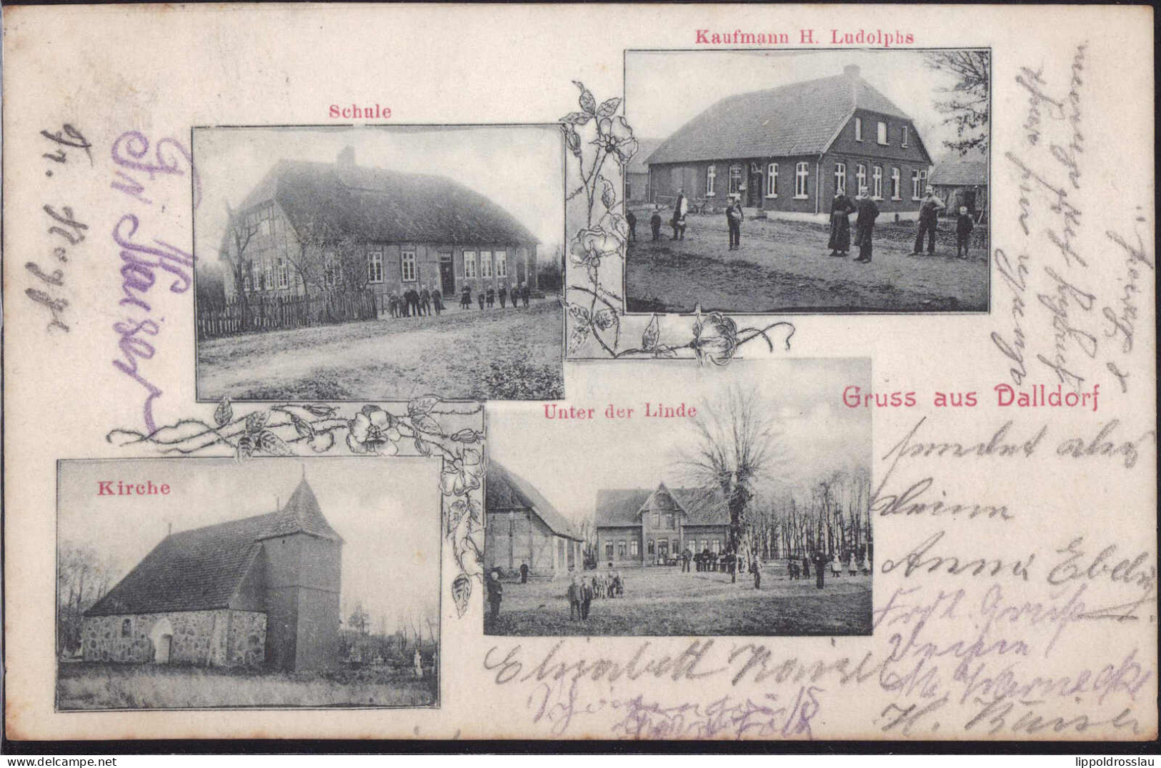 Gest. W-3117 Dalldorf Kuafmann Ludolph Gasthaus Unter Der Linde Schule Kirche 1911, Briefmarke Beschädigt - Uelzen