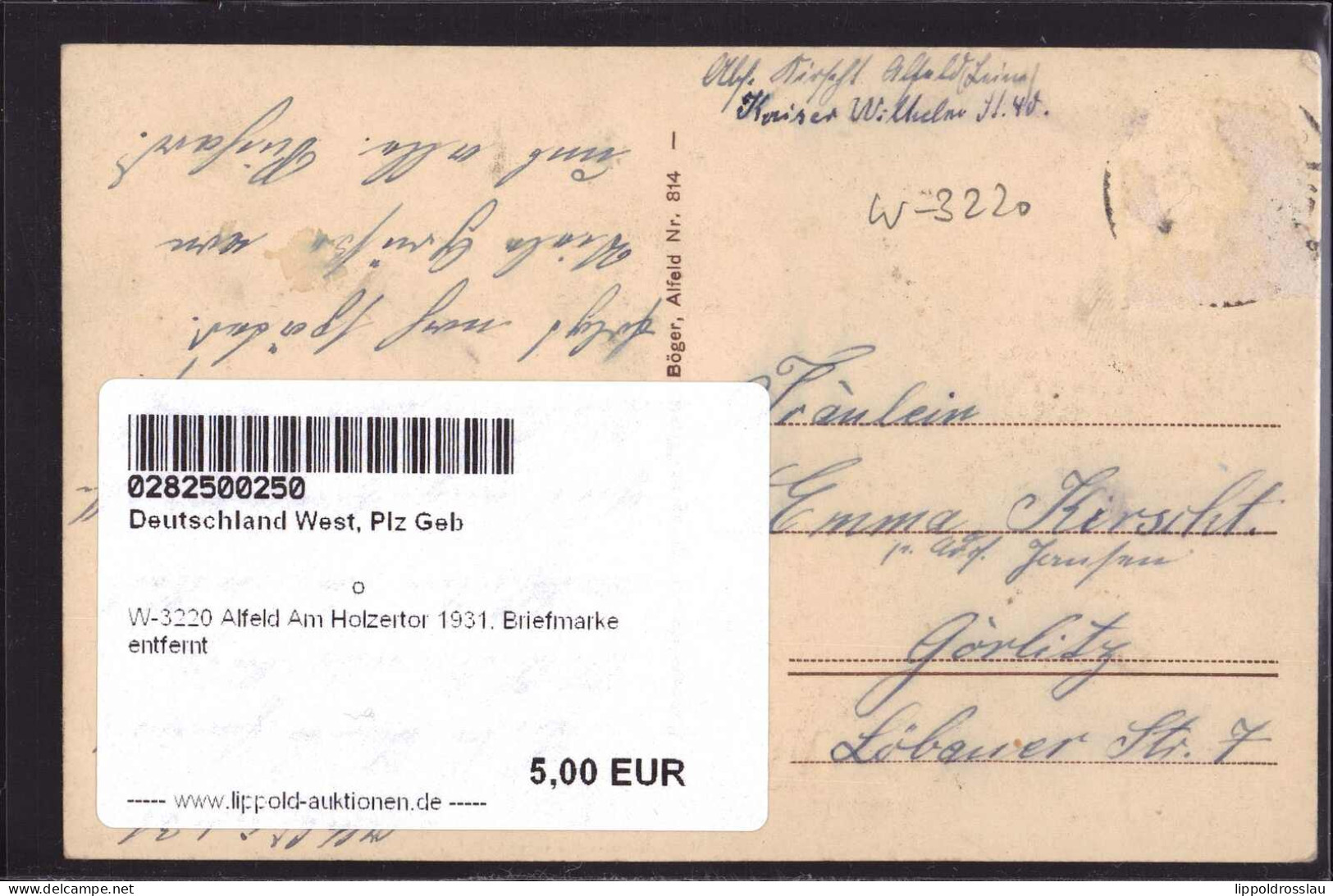 Gest. W-3220 Alfeld Am Holzertor 1931, Briefmarke Entfernt - Alfeld