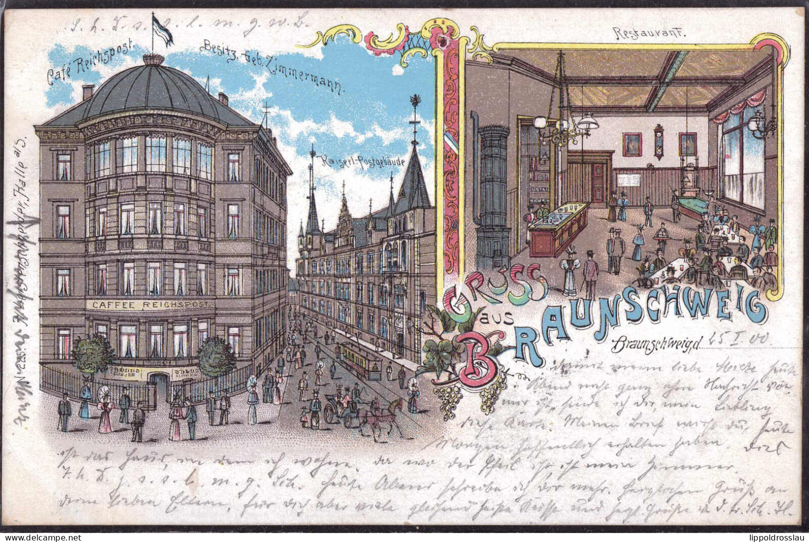 Gest. W-3300 Braunschweig Cafe Gasthaus Reichspost 1900 - Braunschweig