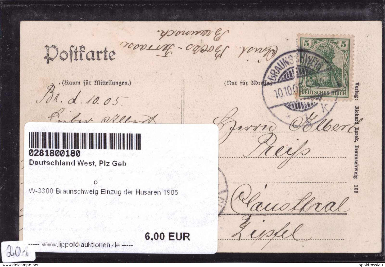 Gest. W-3300 Braunschweig Einzug Der Husaren 1905 - Braunschweig