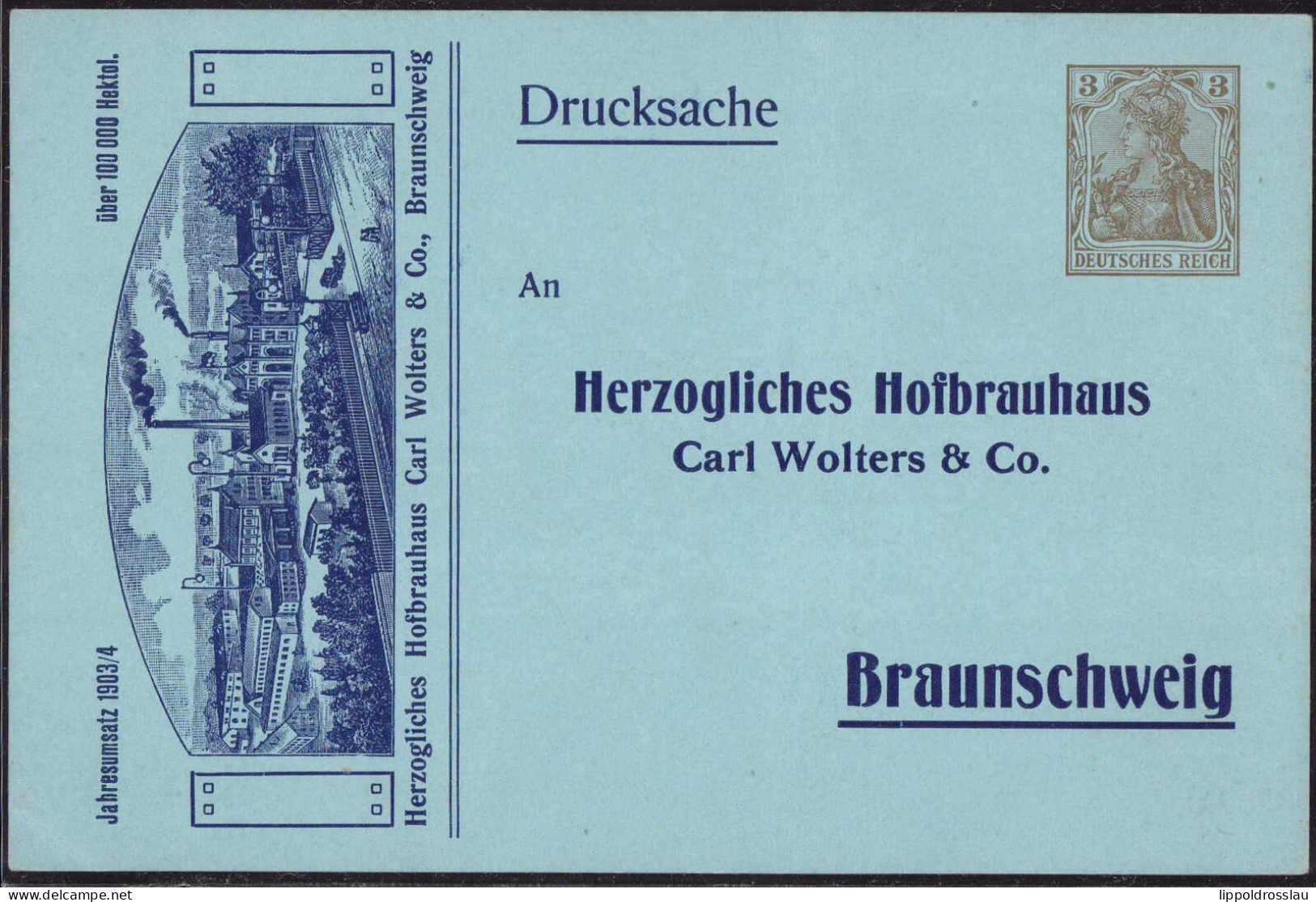 * W-3300 Braunschweig Hofbrauhaus Carl Wolters, Privatganzsache DR PP 23 B 23/010 - Braunschweig