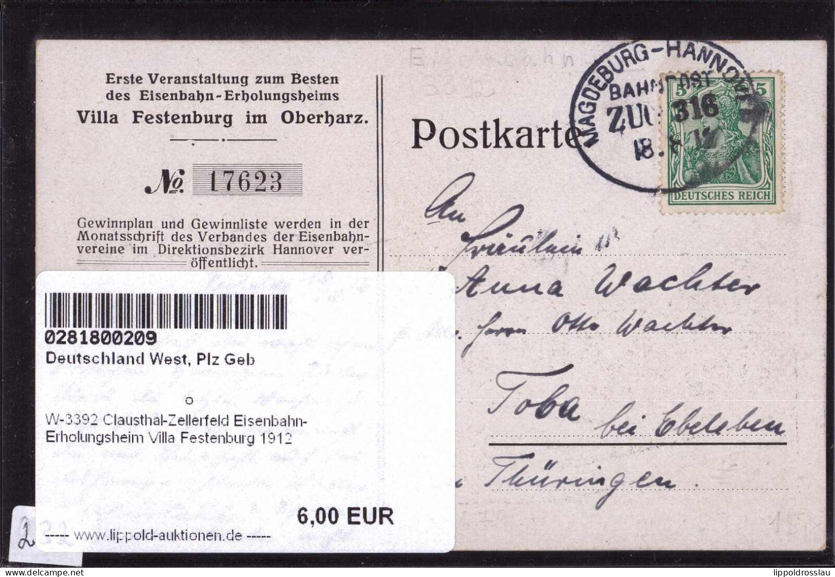 Gest. W-3392 Clausthal-Zellerfeld Eisenbahn-Erholungsheim Villa Festenburg 1912 - Goslar