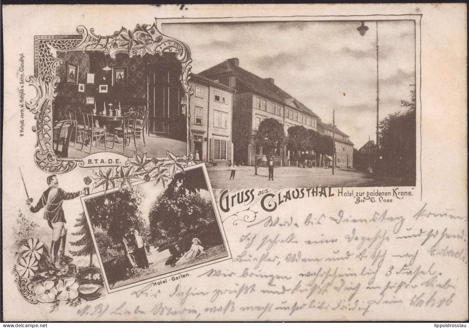 Gest. W-3392 Clausthal-Zellerfeld Hotel Gasthaus Zur Goldenen Krone 1900, Briefmarke Entfernt - Goslar