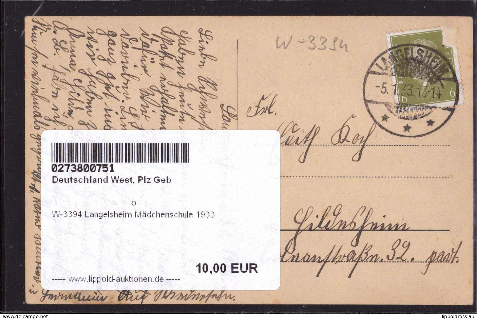 Gest. W-3394 Langelsheim Mädchenschule 1933 - Goslar