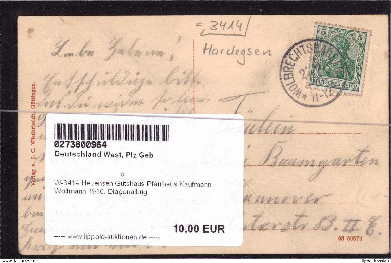Gest. W-3414 Hevensen Gutshaus Pfarrhaus Kaufmann Woltmann 1910, Diagonalbug - Northeim