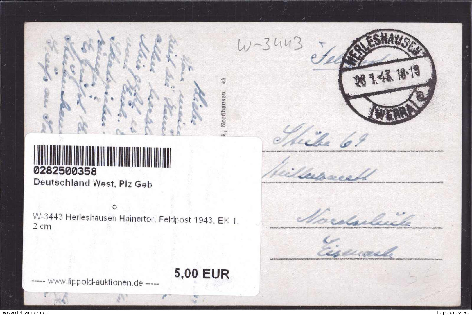 Gest. W-3443 Herleshausen Hainertor, Feldpost 1943, EK 1,2 Cm - Eschwege