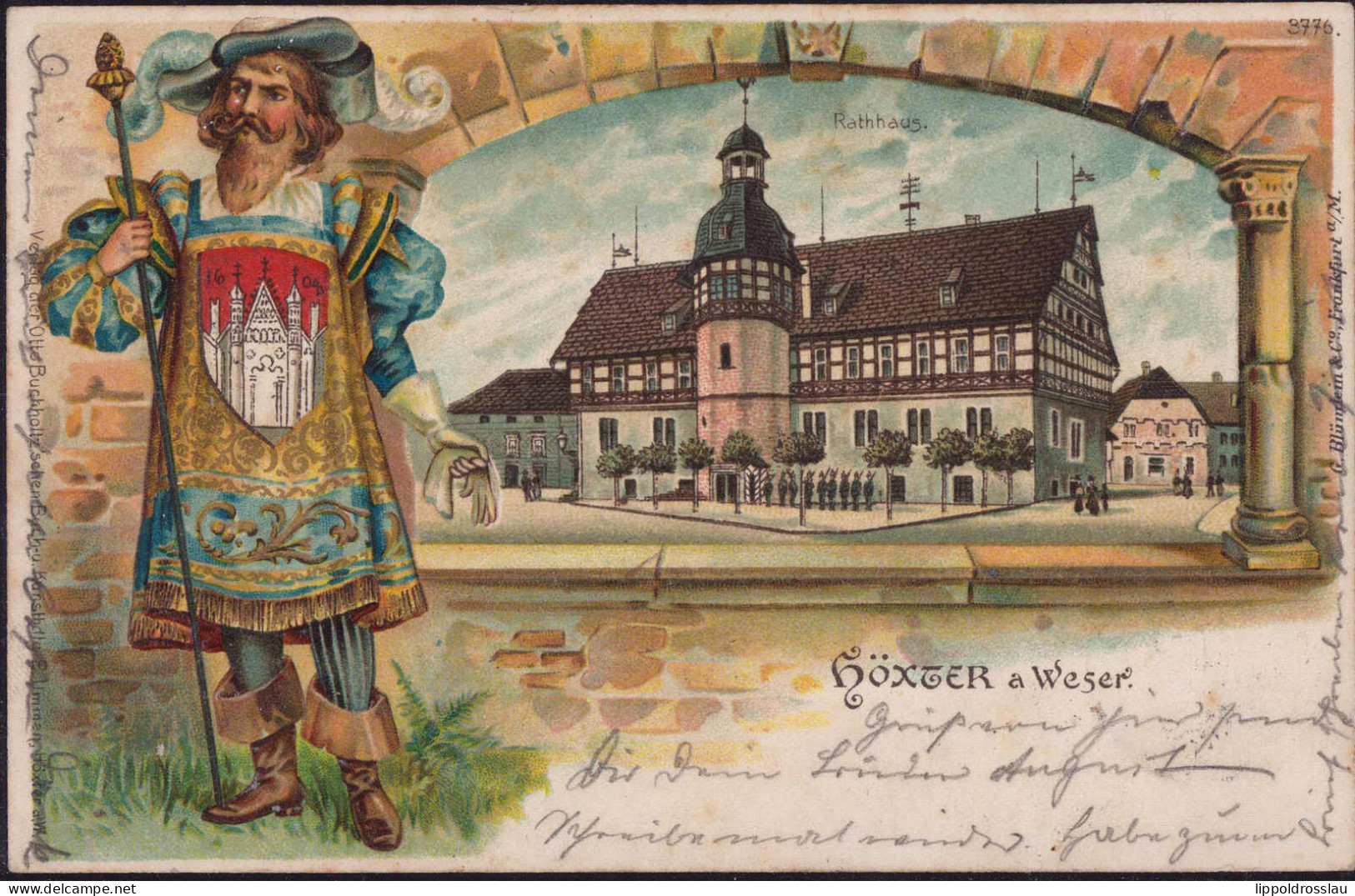 Gest. W-3470 Höxter Rathaus, Prägekarte, Soldatenpost 1904 - Hoexter