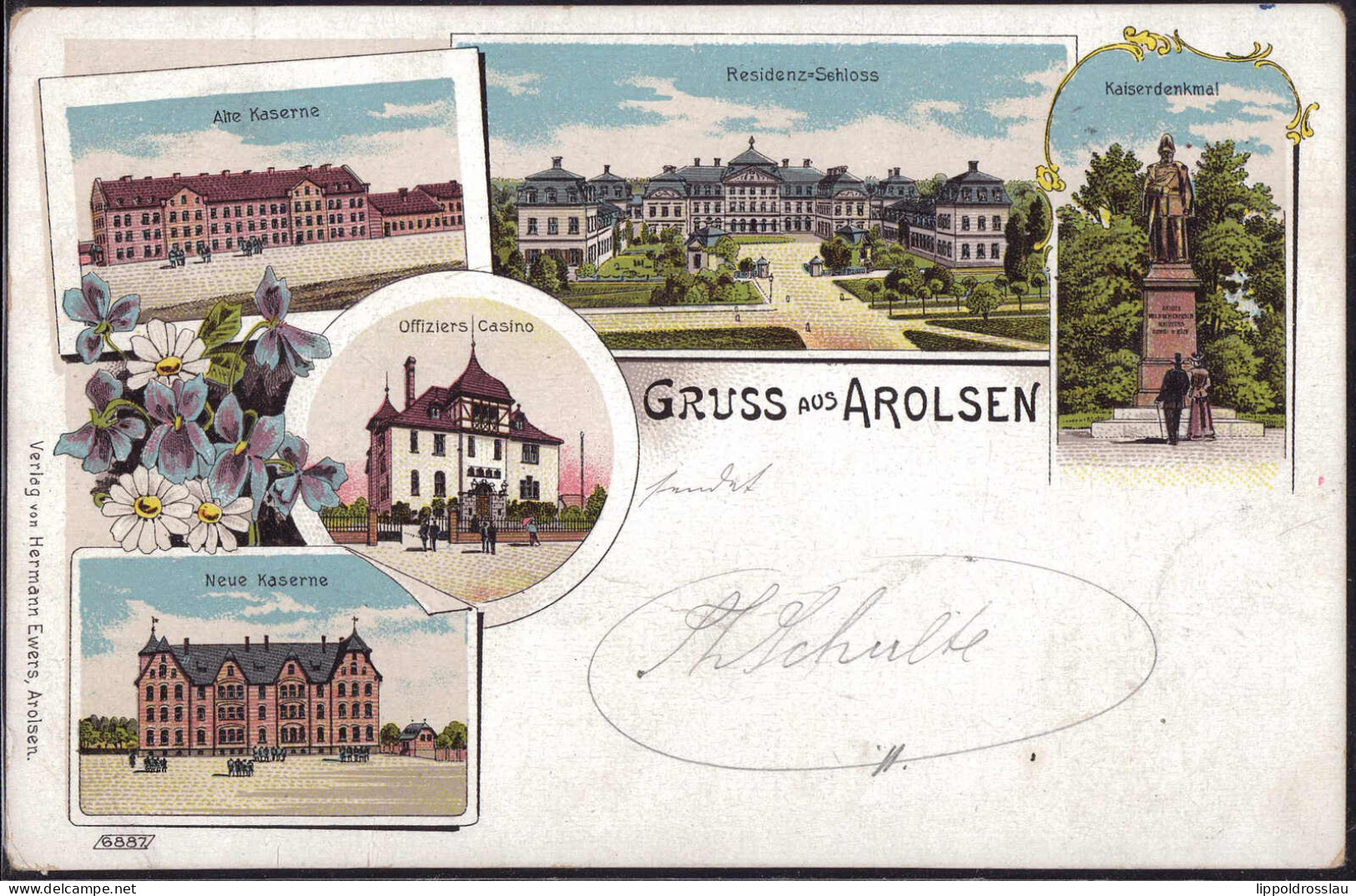 Gest. W-3548 Arolsen Kasernen Schloß 1905, Briefmarke Entfernt - Korbach