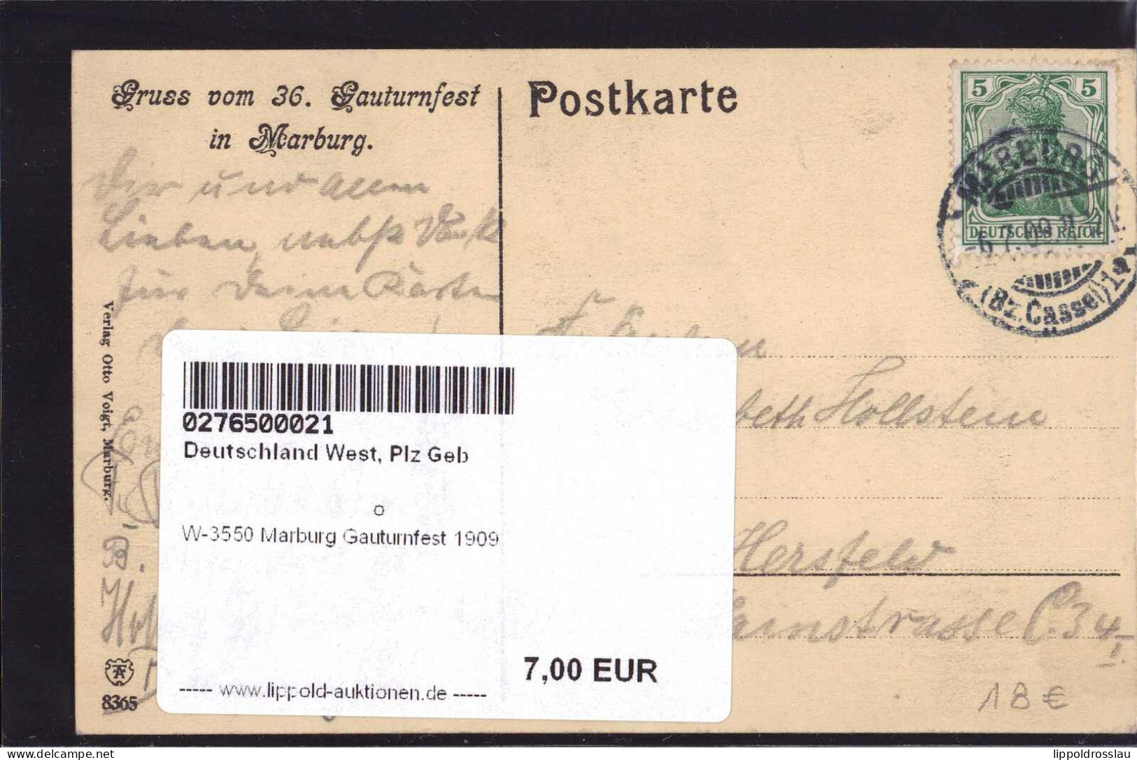 Gest. W-3550 Marburg Gauturnfest 1909 - Marburg