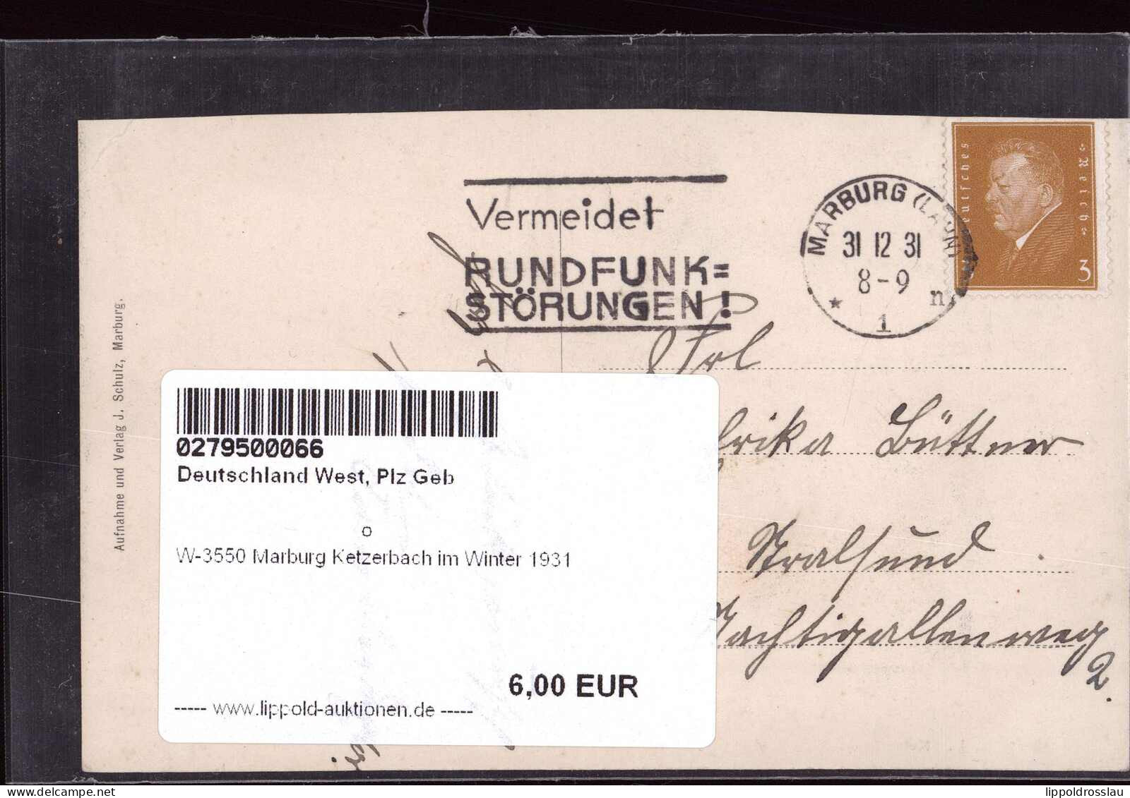 Gest. W-3550 Marburg Ketzerbach Im Winter 1931 - Marburg