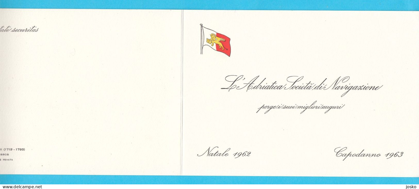 ADRIATICA SOCIETA DI NAVIGAZIONE (Venezia) Best Wishes For Christmas And New Year 1963 Italy Italia Navigazione Maritima - Autres & Non Classés