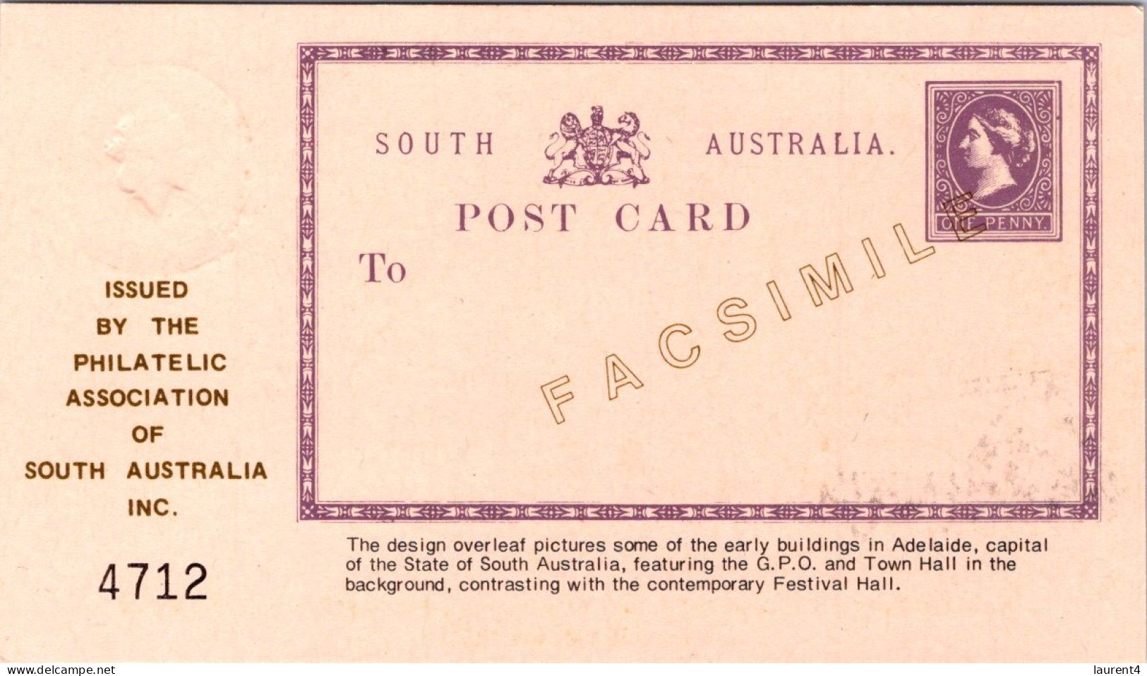 26-4-2024 (4 Y 6) Centenary Of The First Postcard Issued In South Australia (8-12-1876) 8-12-1976 (1 Card) - Postal Services