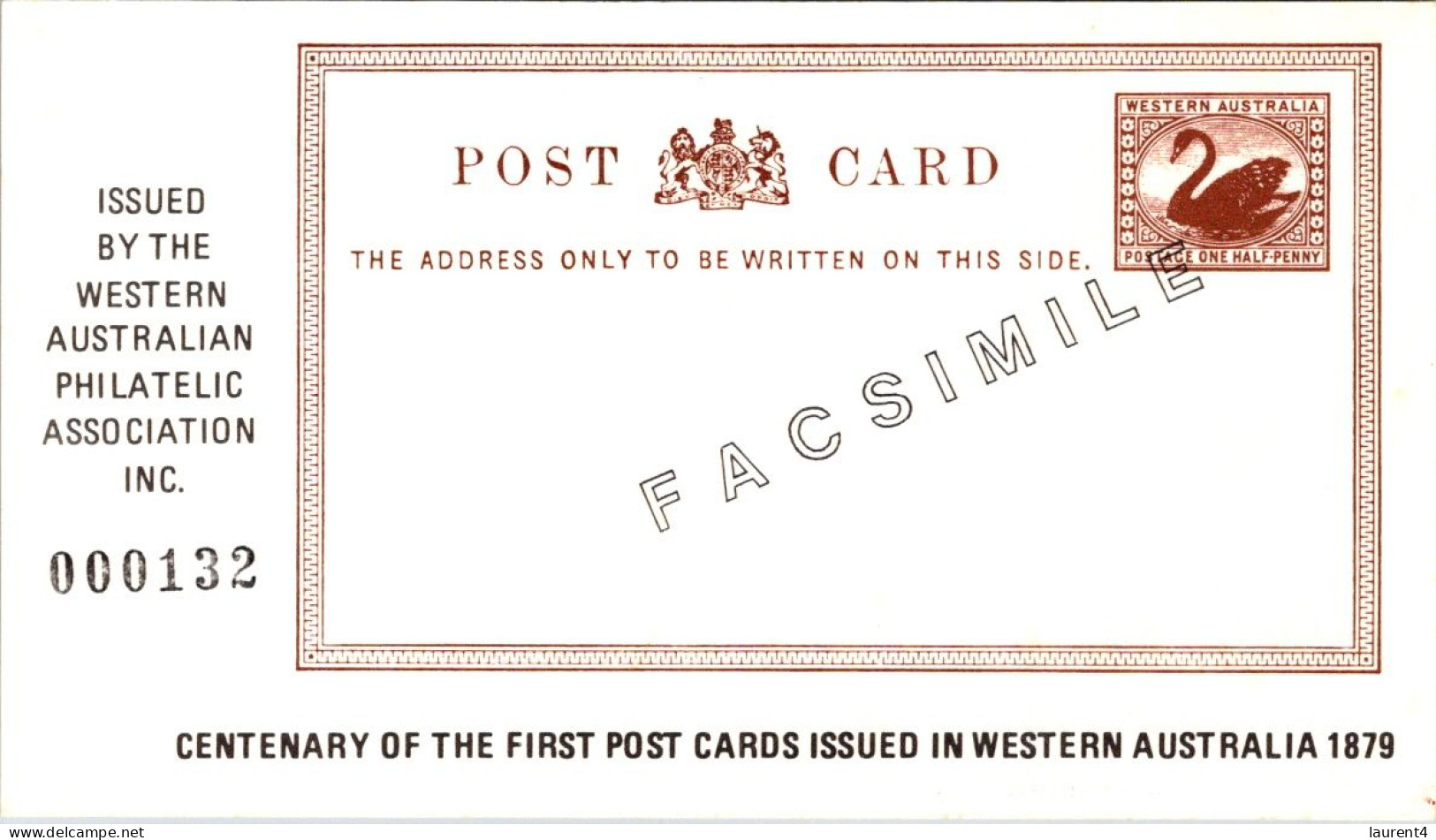 26-4-2024 (4 Y 6) Centenary Of The First Postcard Issued In Western Australia (6-6-1879) 6-6-1979 (1 Card) - Poste & Facteurs