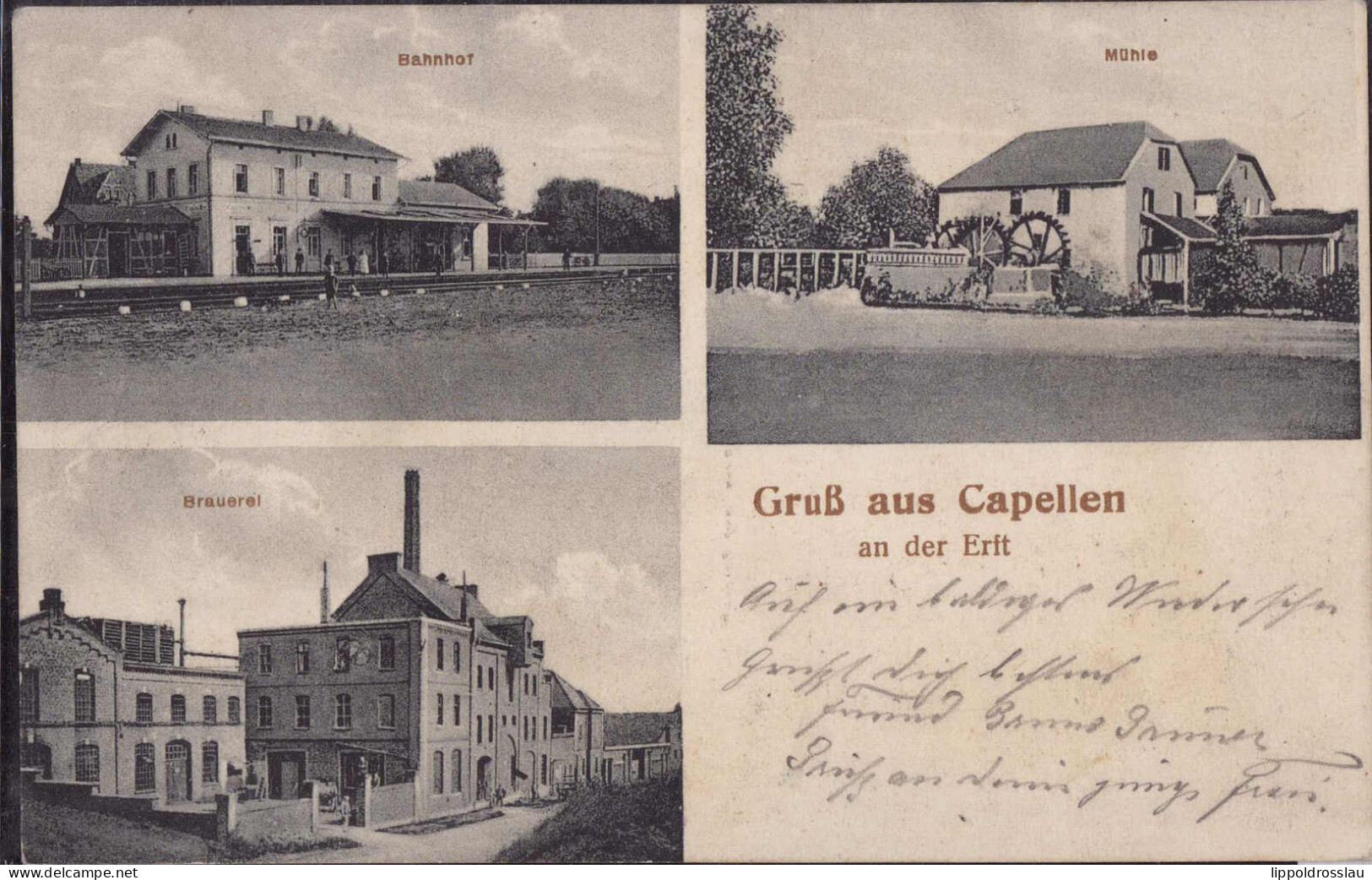 Gest. W-4048 Capellen Bahnhof Mühle Brauerei, Feldpost 1916 - Neuss