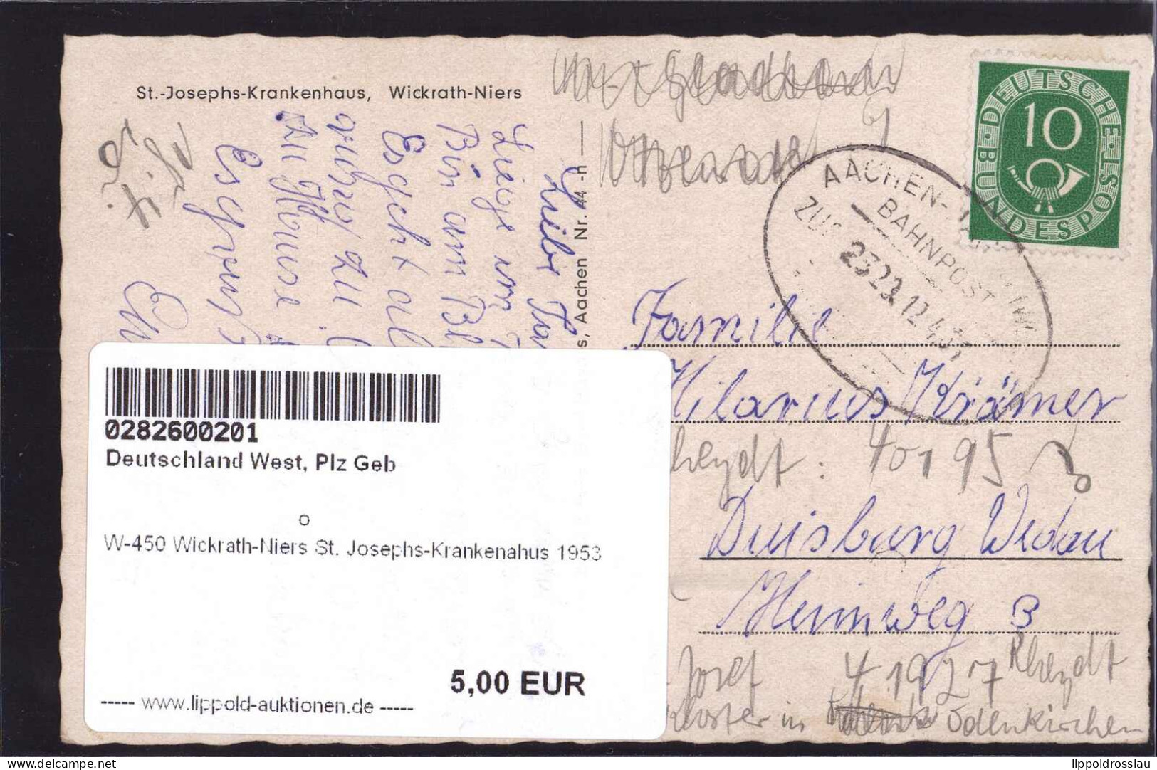 Gest. W-450 Wickrath-Niers St. Josephs-Krankenahus 1953 - Moenchengladbach