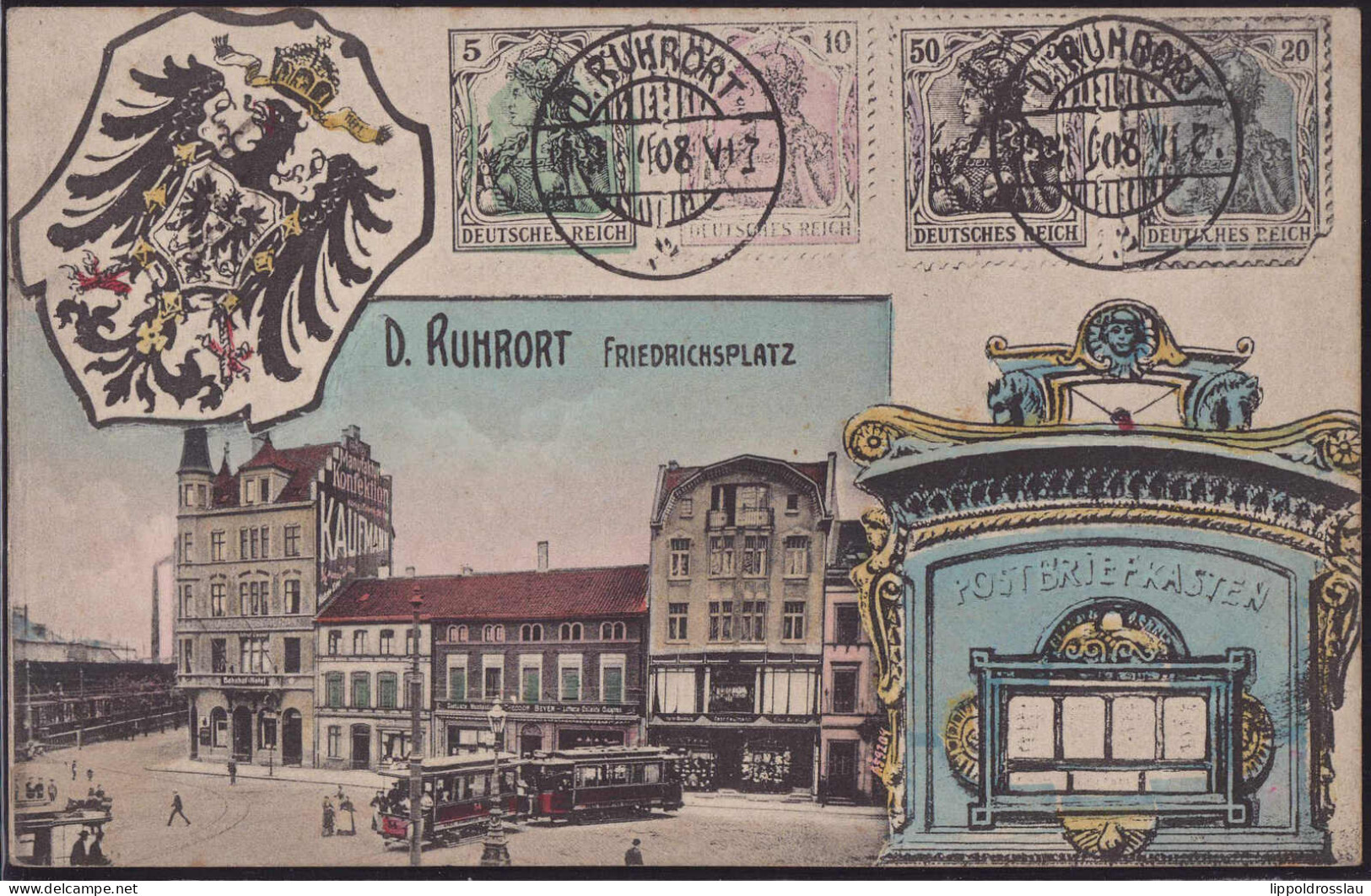 Gest. W-4100 Duisburg Ruhrort Friedrichsplatz Briefkasten, Feldpost 1918 - Duisburg