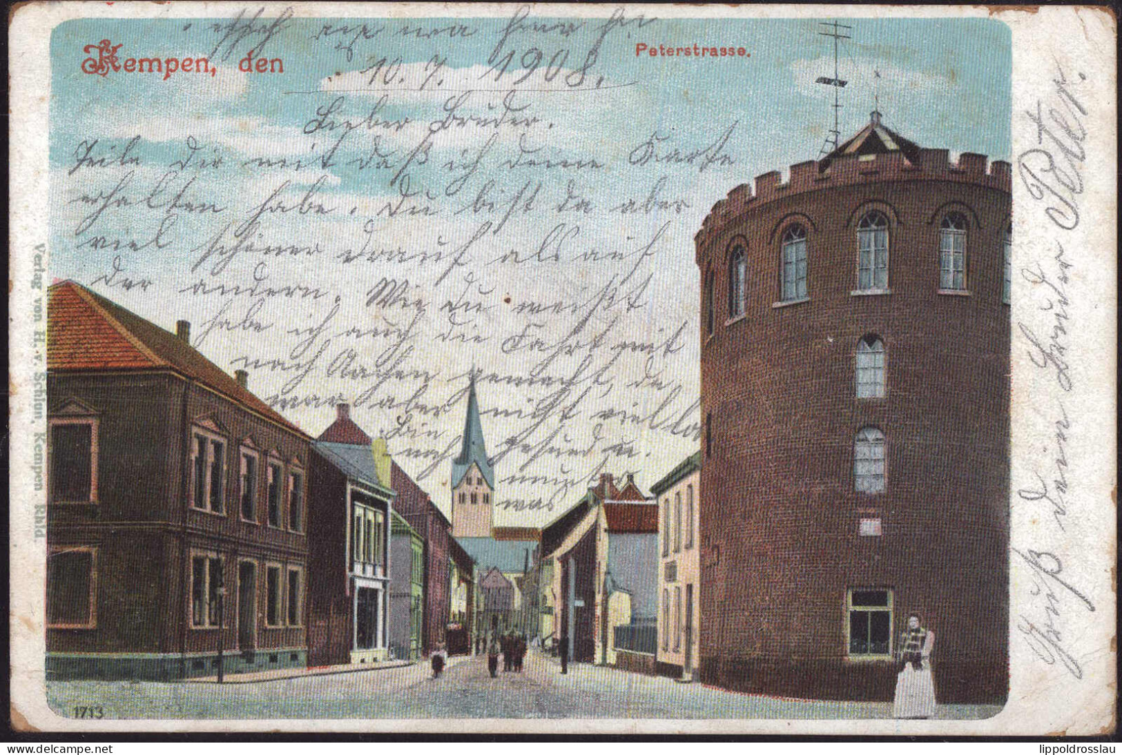 Gest. W-4152 Kempen Petersstraße 1908, Ecken Best. - Krefeld