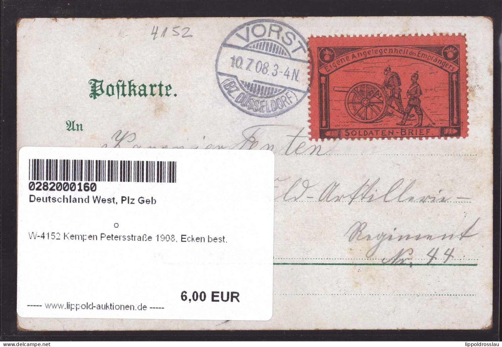 Gest. W-4152 Kempen Petersstraße 1908, Ecken Best. - Krefeld