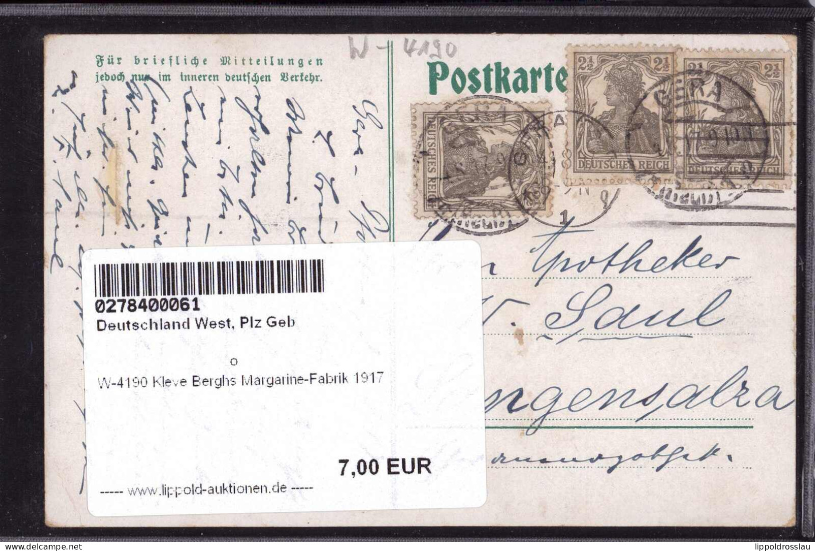 Gest. W-4190 Kleve Berghs Margarine-Fabrik 1917 - Kleve