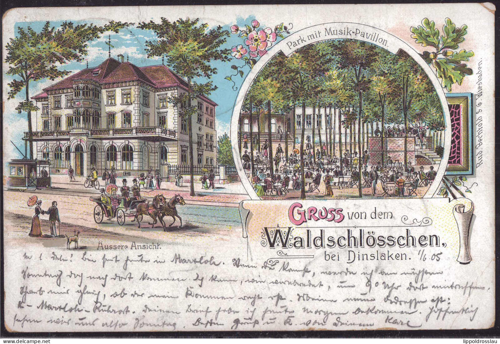 Gest. W-4220 Dinslaken Gasthaus Waldschlößchen, Ecken Etwas Best, EK 2mm Bug 2cm 1905 - Oberhausen