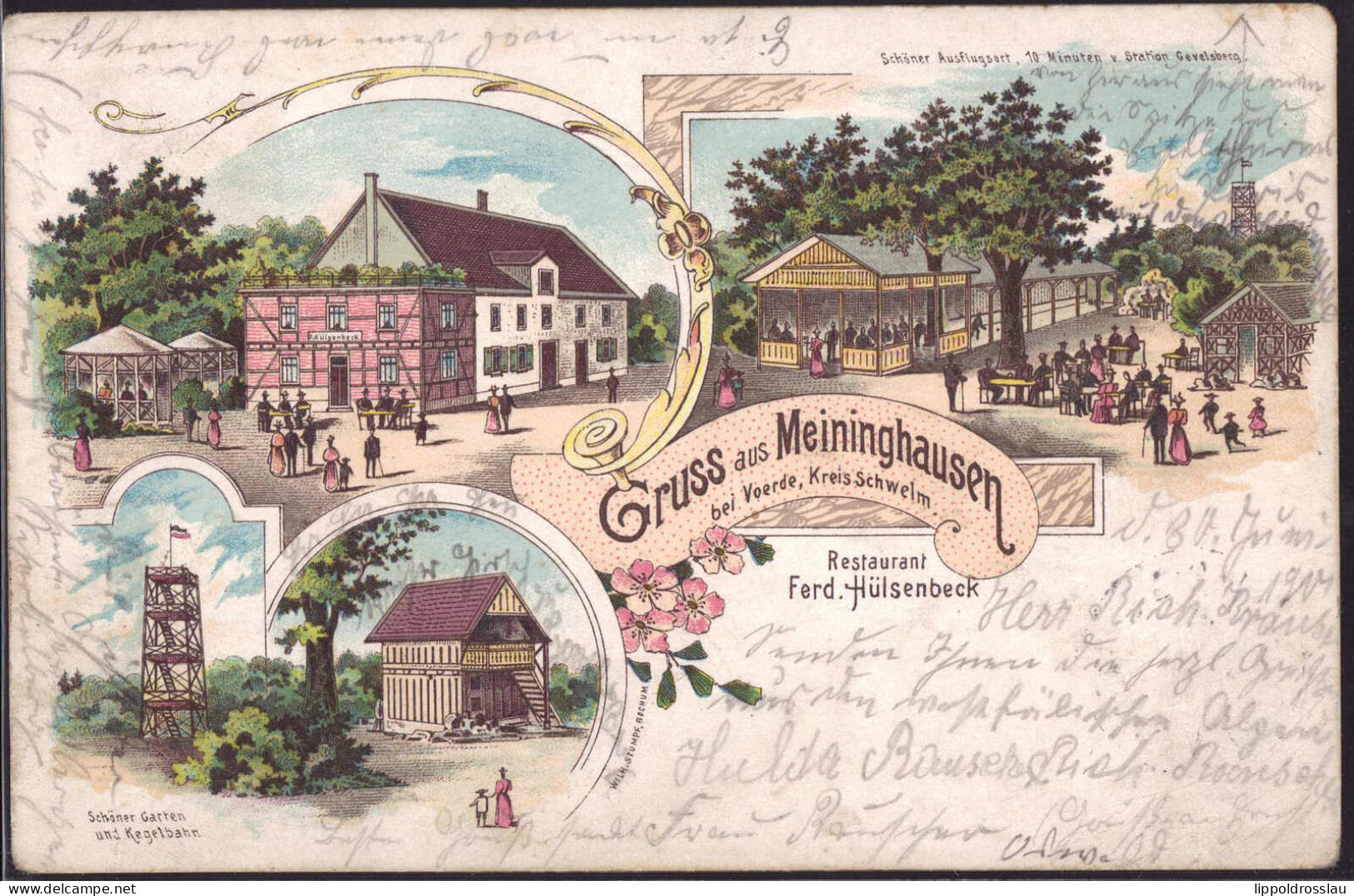 Gest. W-4223 Meininghausen Bei Voerde Gasthaus Hülsenbeck 1901, Min. Best. - Oberhausen