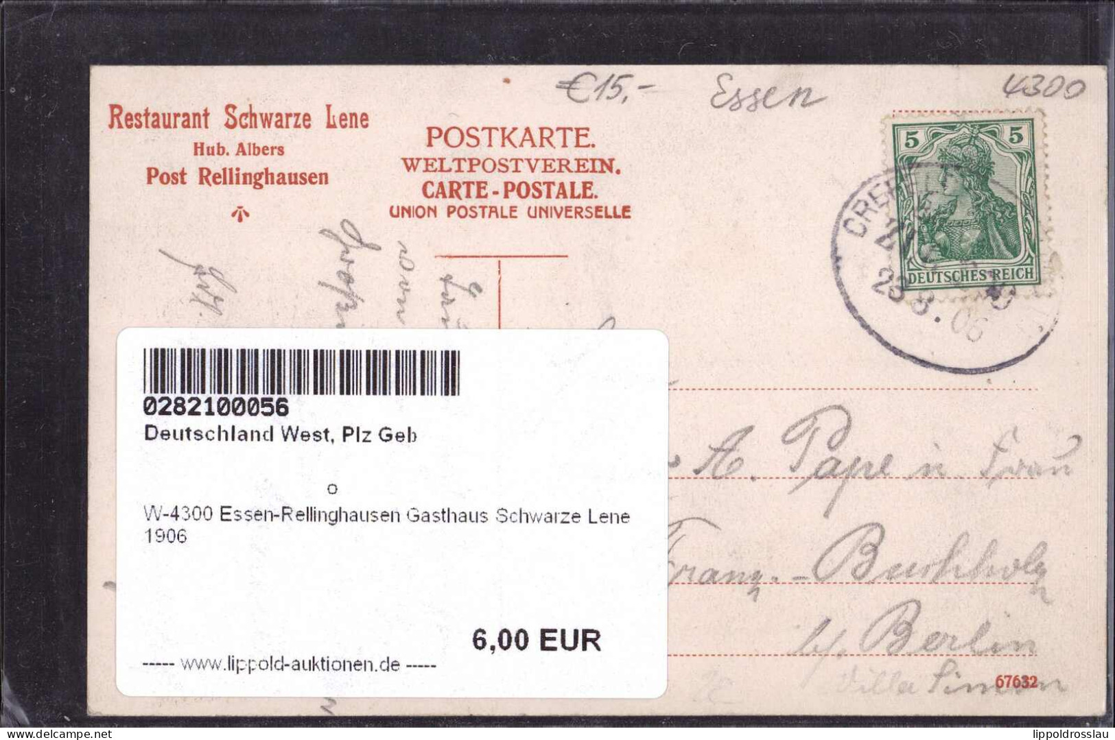 Gest. W-4300 Essen-Rellinghausen Gasthaus Schwarze Lene 1906 - Essen
