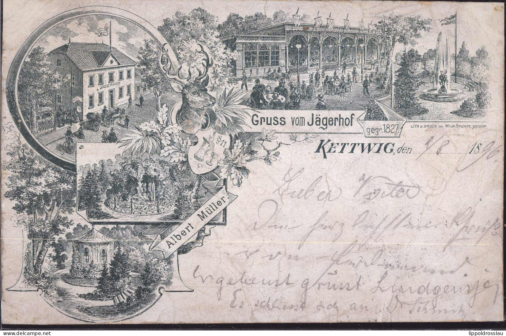Gest. W-4300 Kettwig Gasthaus Jägerhof 1896, Stabilisierter Bug 1,3 Cm - Essen