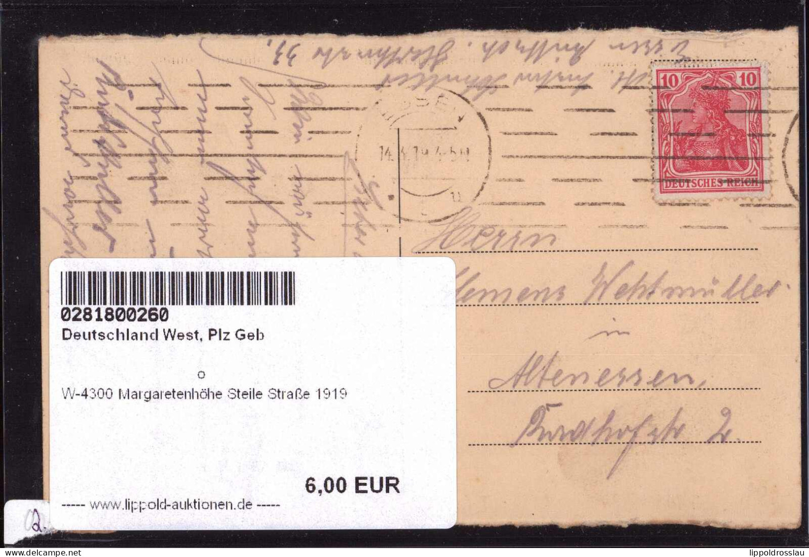 Gest. W-4300 Margaretenhöhe Steile Straße 1919 - Essen
