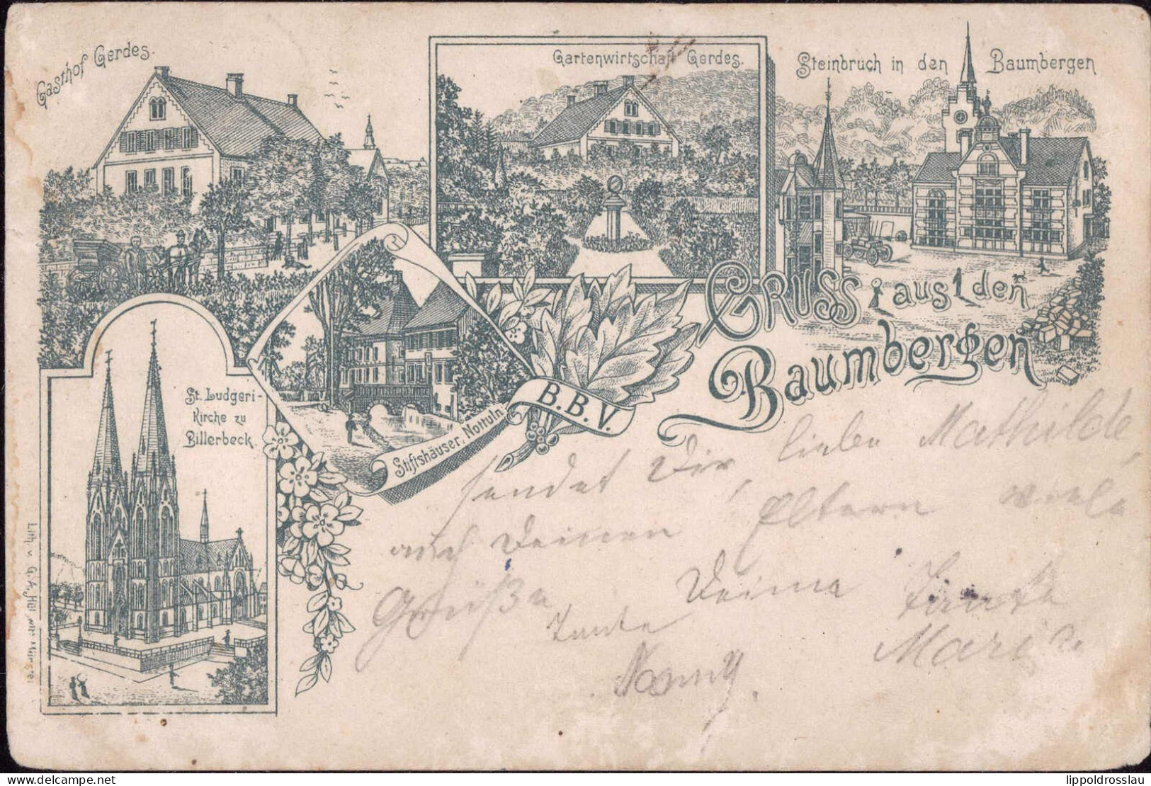 Gest. W-4405 Nottuln Gasthaus Gerdes Steinbruch Baumberge 1899, Briefmarke Entfernt, EK 3 Cm, Etwas Best. - Muenster
