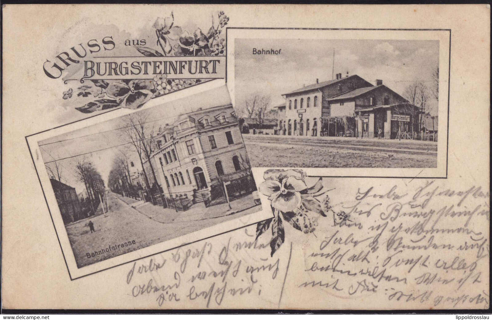 Gest. W-4430 Burgsteinfurt Bahnhof Bahnhofstraße 1903, Briefmarke Abgerissen, Dort Dünne Stelle - Steinfurt