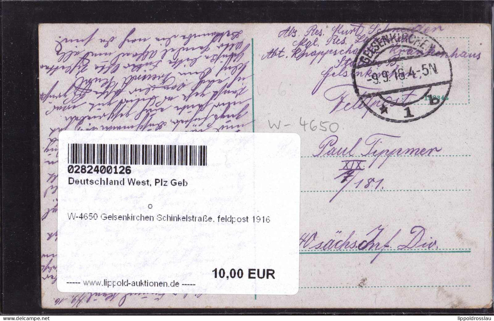 Gest. W-4650 Gelsenkirchen Schinkelstraße, Feldpost 1916 - Gelsenkirchen